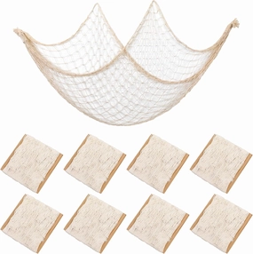 8 Pieces Natural Fish Net Ocean Themed Wall Hangings Party Decor Decoration Fish Net Decorative Supplies Natural Cotton Fishnet Accessory for Sea Party