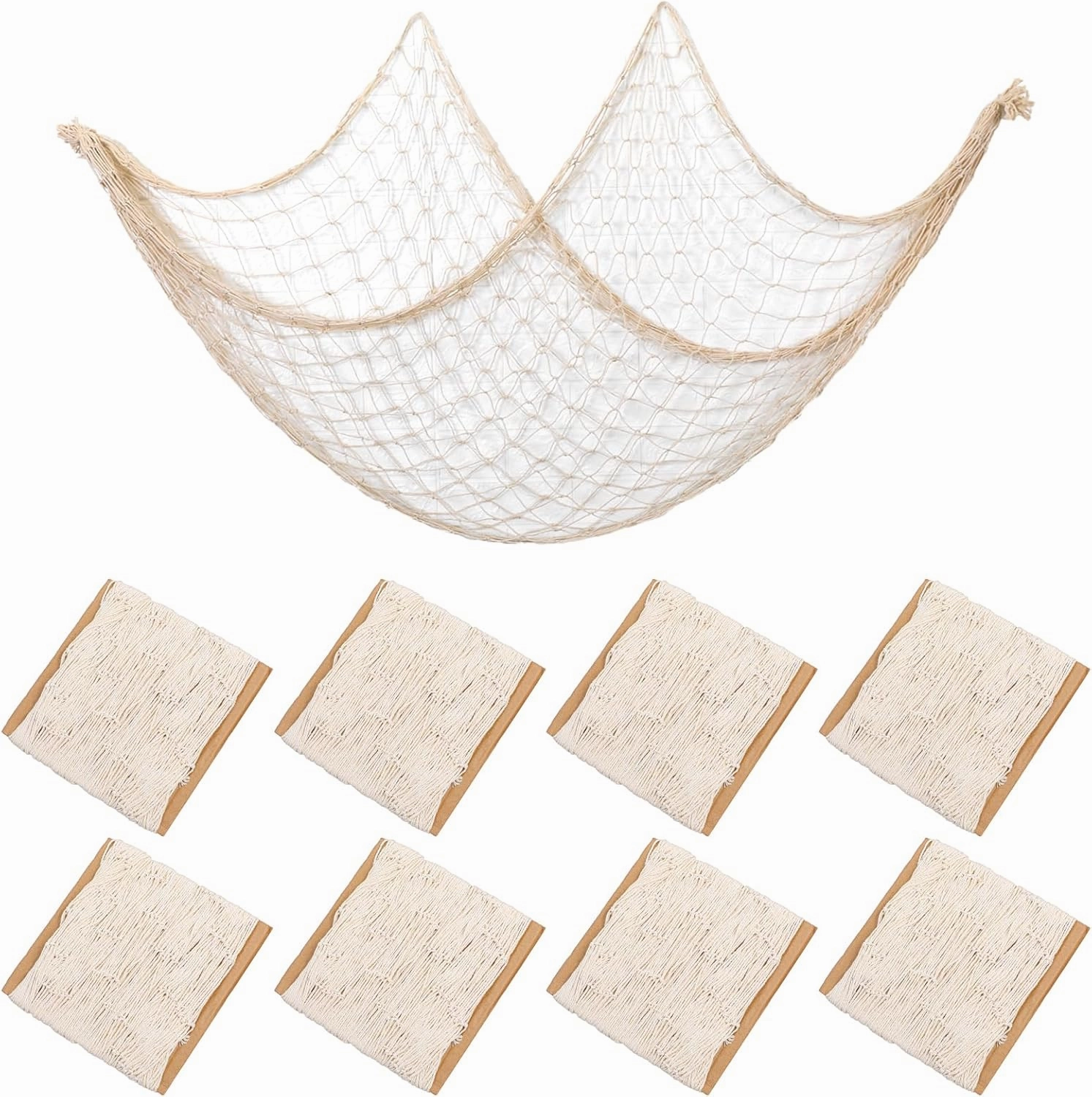 8 Pieces Natural Fish Net Ocean Themed Wall Hangings Party Decor Decoration Fish Net Decorative Supplies Natural Cotton Fishnet Accessory for Sea Party