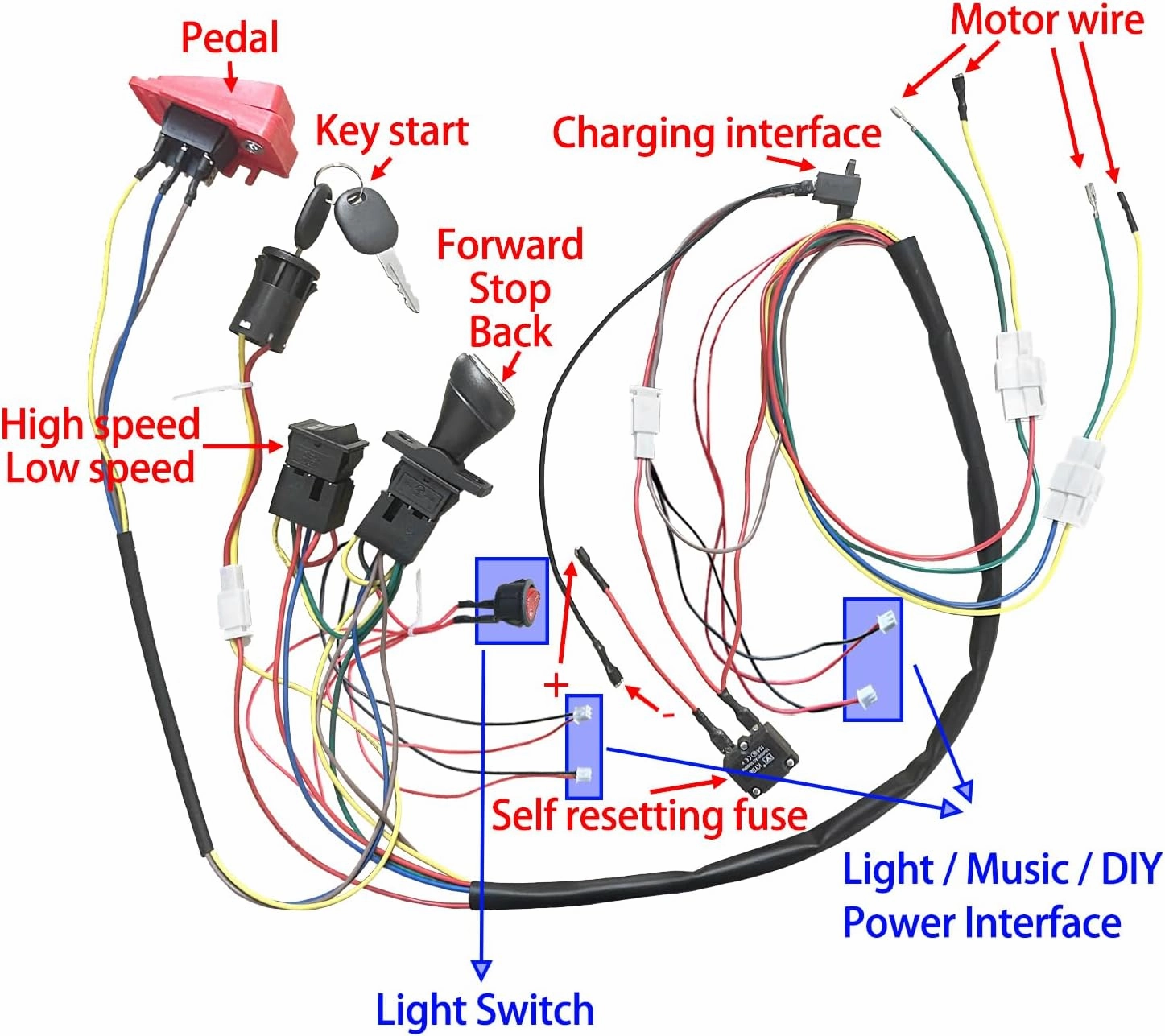 ﻿ 6V 12V 18V 24V DIY Wires Harness Conversion Kit for Kid's Ride On Toys Electric Car,Set of Wire Harness Switch Motor Gearbox for Power Wheels Upgrade Trax Replacement Parts (12V)