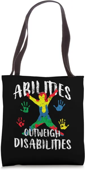 Abilities Outweigh Disabilities Autism Awareness Puzzle Tote Bag