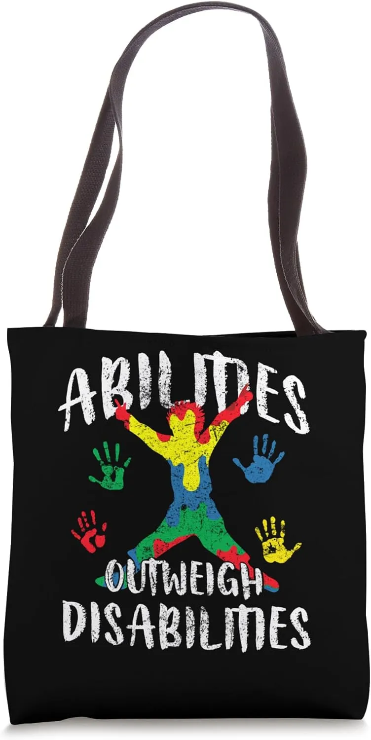 Abilities Outweigh Disabilities Autism Awareness Puzzle Tote Bag