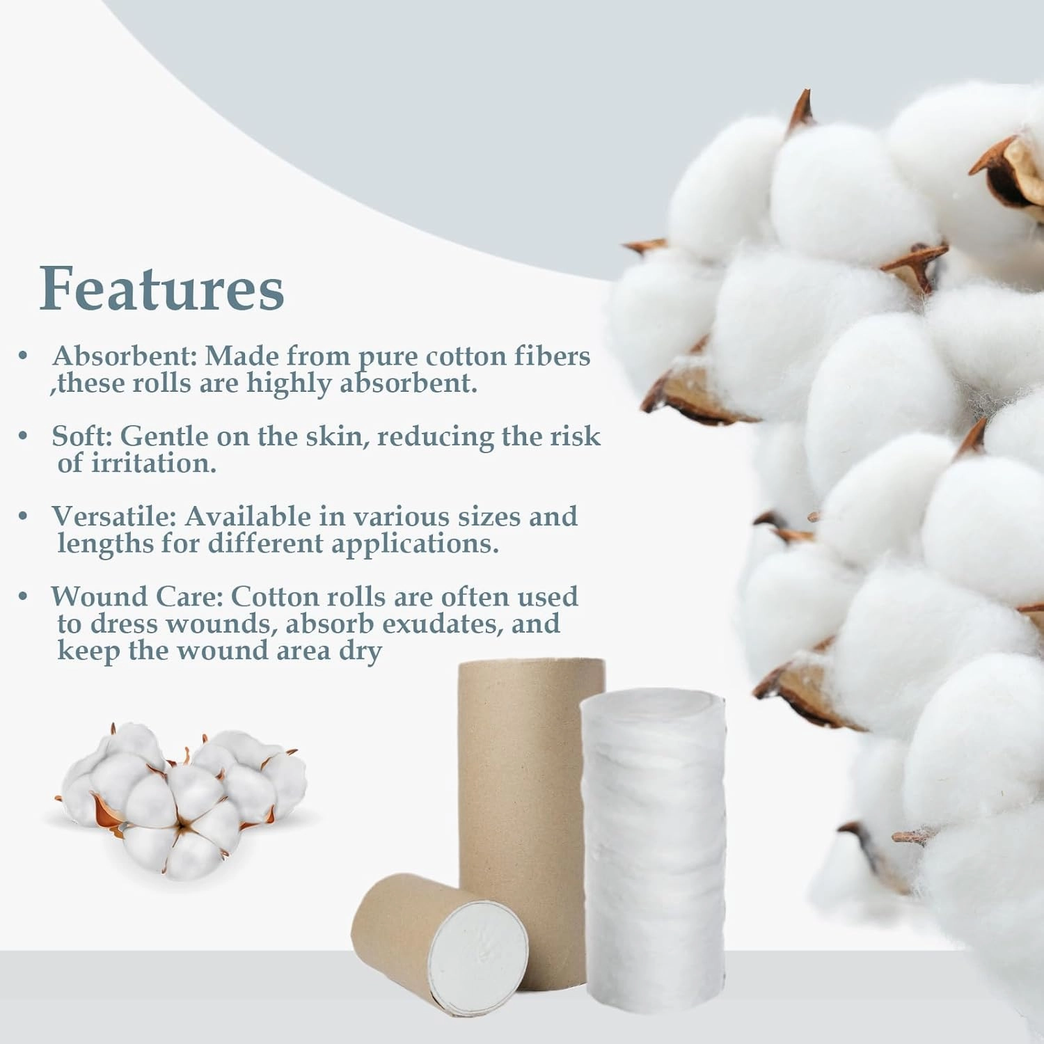 Absorbent Pure Cotton Roll 44.1 Lbs Rolled Cotton Ball Multipurpose Soft Cotton Use for Surgical First Aid Saloon Makeup Remover Beauty and Baby Care Roll 100 Gram (Pack of 200)