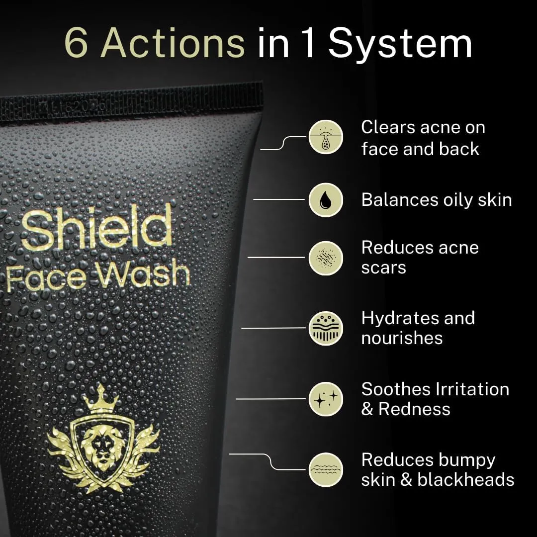 Acne System for Men and Boys, Face Wash, Moisturizer, Pimple Patches, Shield Men's Skin Care Set (2 Months)