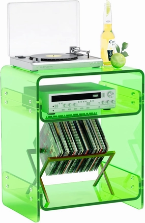 Acrylic Record Player Table with Storage Shelf – Sleek Bedside Storage with Durable Design, Perfect for Bedrooms, Living Rooms, or Modern Interiors – Ideal as a Bedside Table or Sofa Side Piece