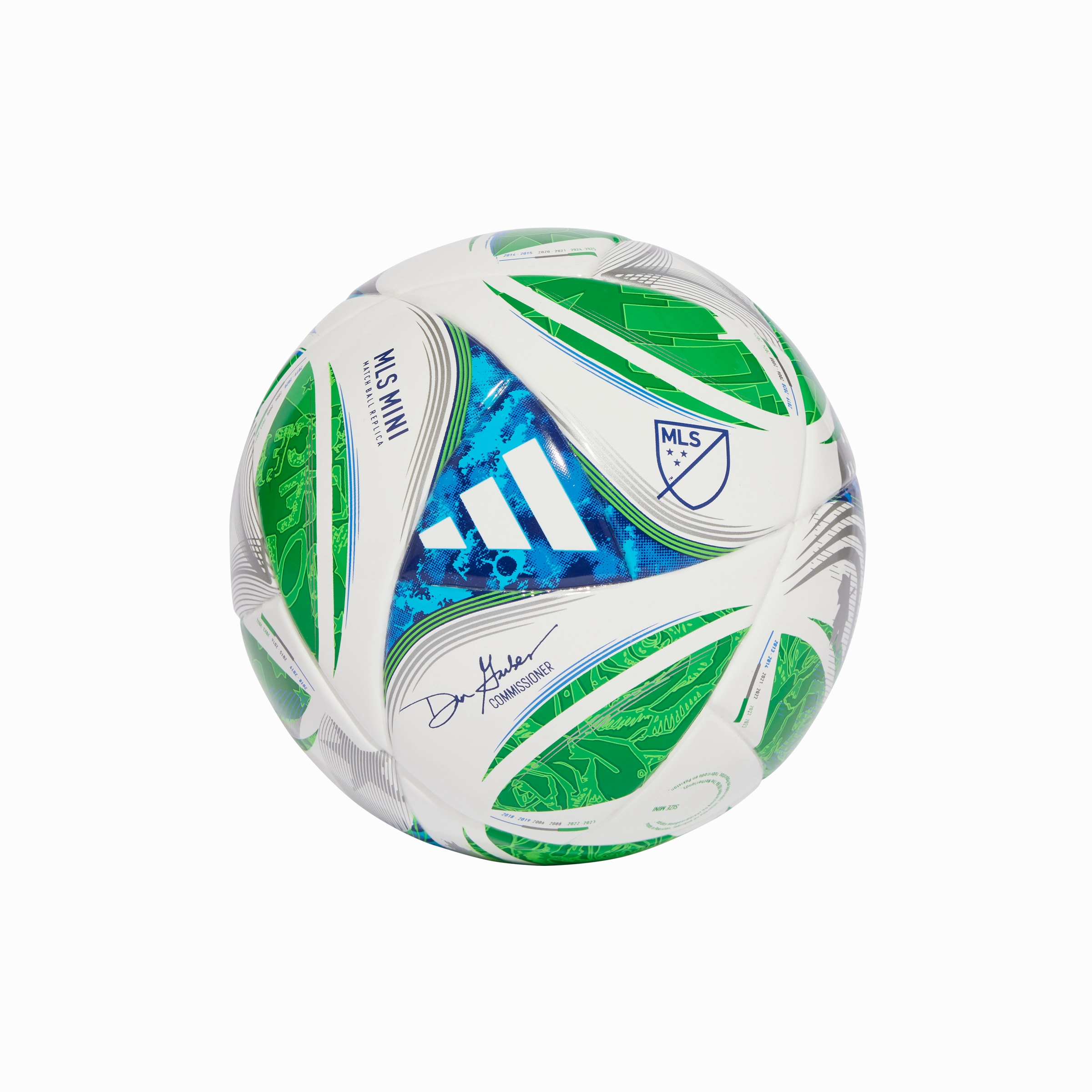 adidas MLS 25 Mini Soccer Ball | White-Green-Glow Blue-Solar Blue