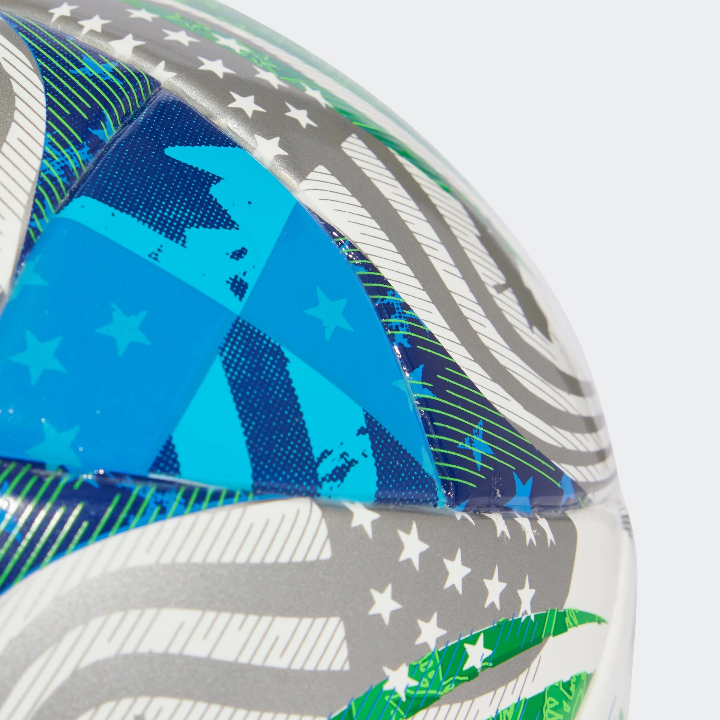 adidas MLS 25 Mini Soccer Ball | White-Green-Glow Blue-Solar Blue