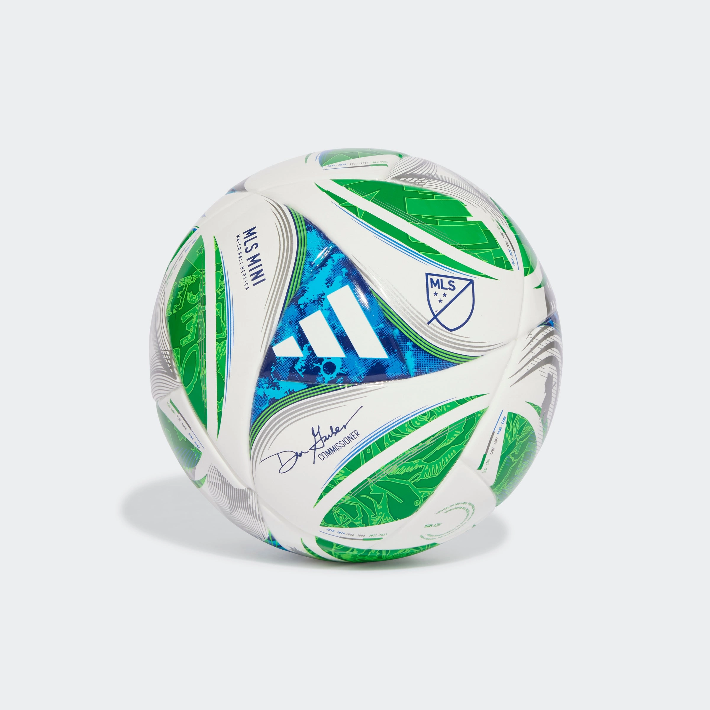 adidas MLS 25 Mini Soccer Ball | White-Green-Glow Blue-Solar Blue