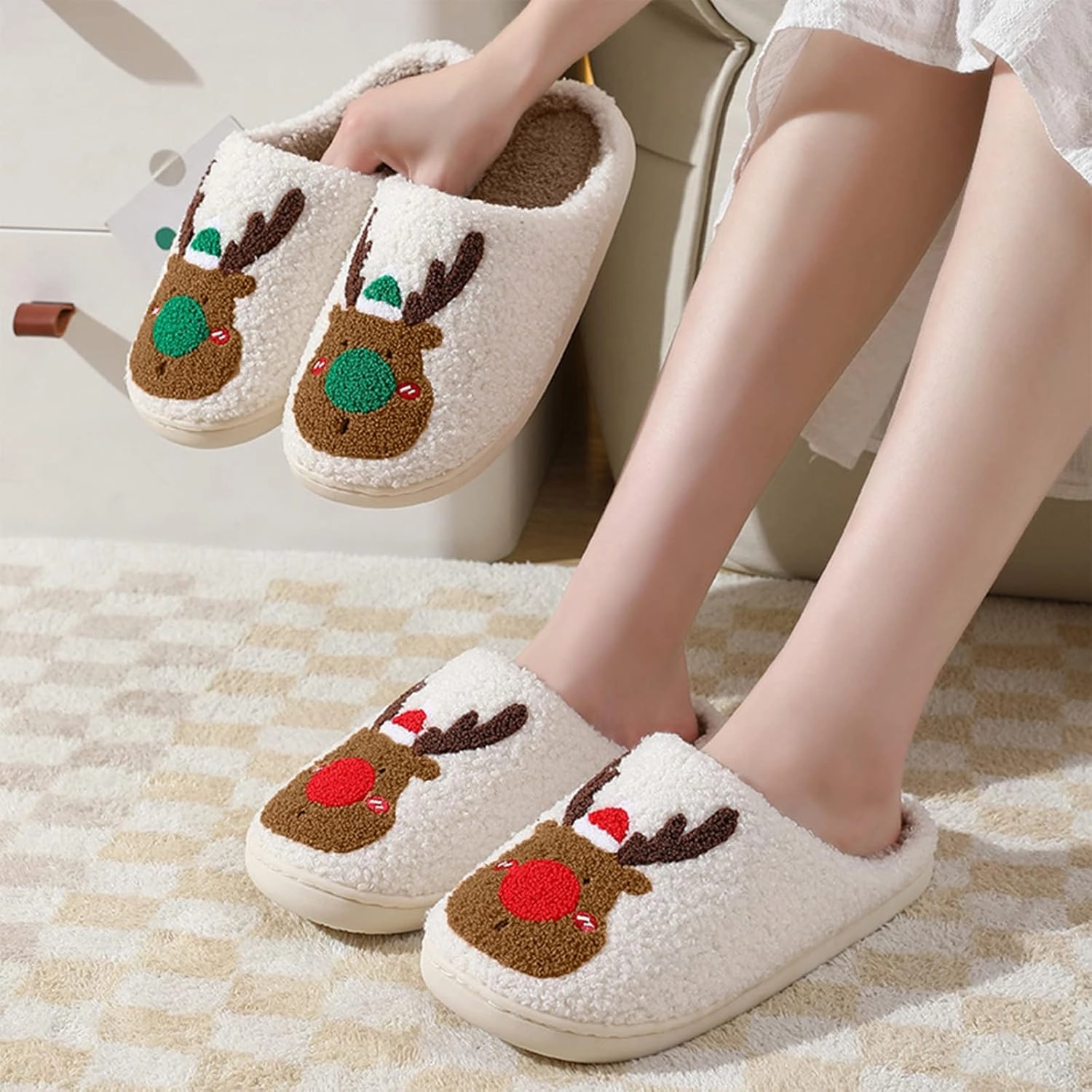 Adisputent Women's Fluffy Slippers - Warm, Cozy, Plush Fuzzy Cushion Slip-On House Slippers for Indoor and Outdoor