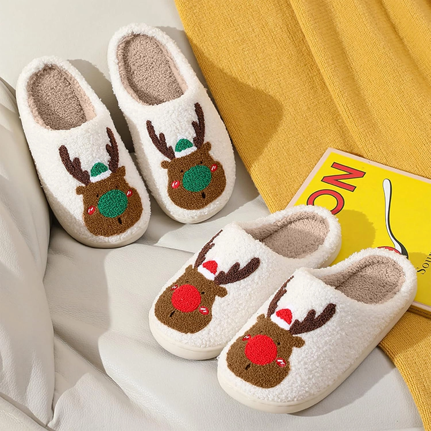 Adisputent Women's Fluffy Slippers - Warm, Cozy, Plush Fuzzy Cushion Slip-On House Slippers for Indoor and Outdoor