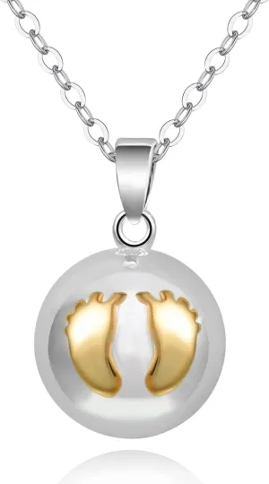 AEONSLOVE Harmony Ball Necklace Baby Feet Angel Chime Caller Necklace Balls for Women Bola Necklace Rattle Pendant Necklace Soothing Musical Necklace for Expecting Mothers Silver - 30 & 45 Inch Chain