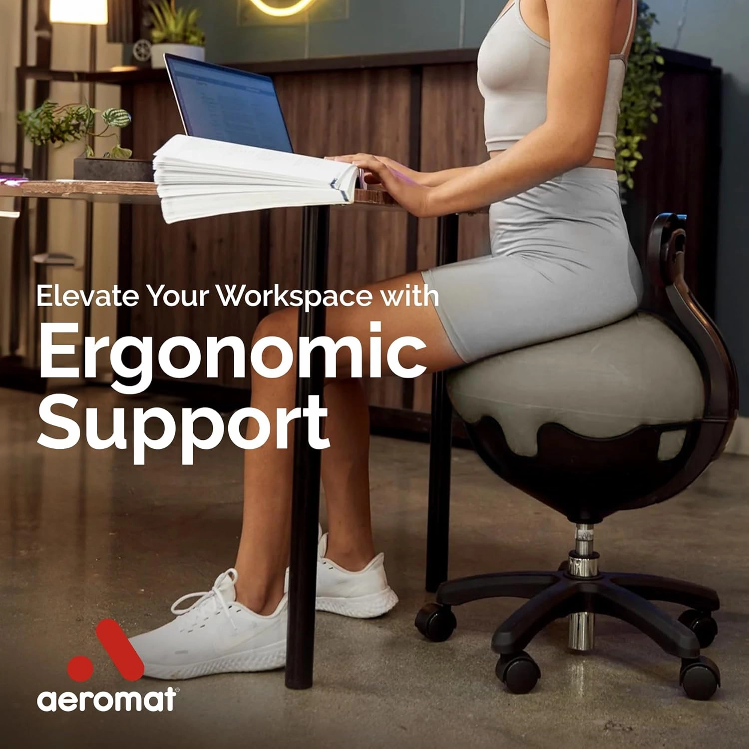 Aeromat Height Adjustable Yoga Ball Chair - Spine Alignment Office Chair with Back Support