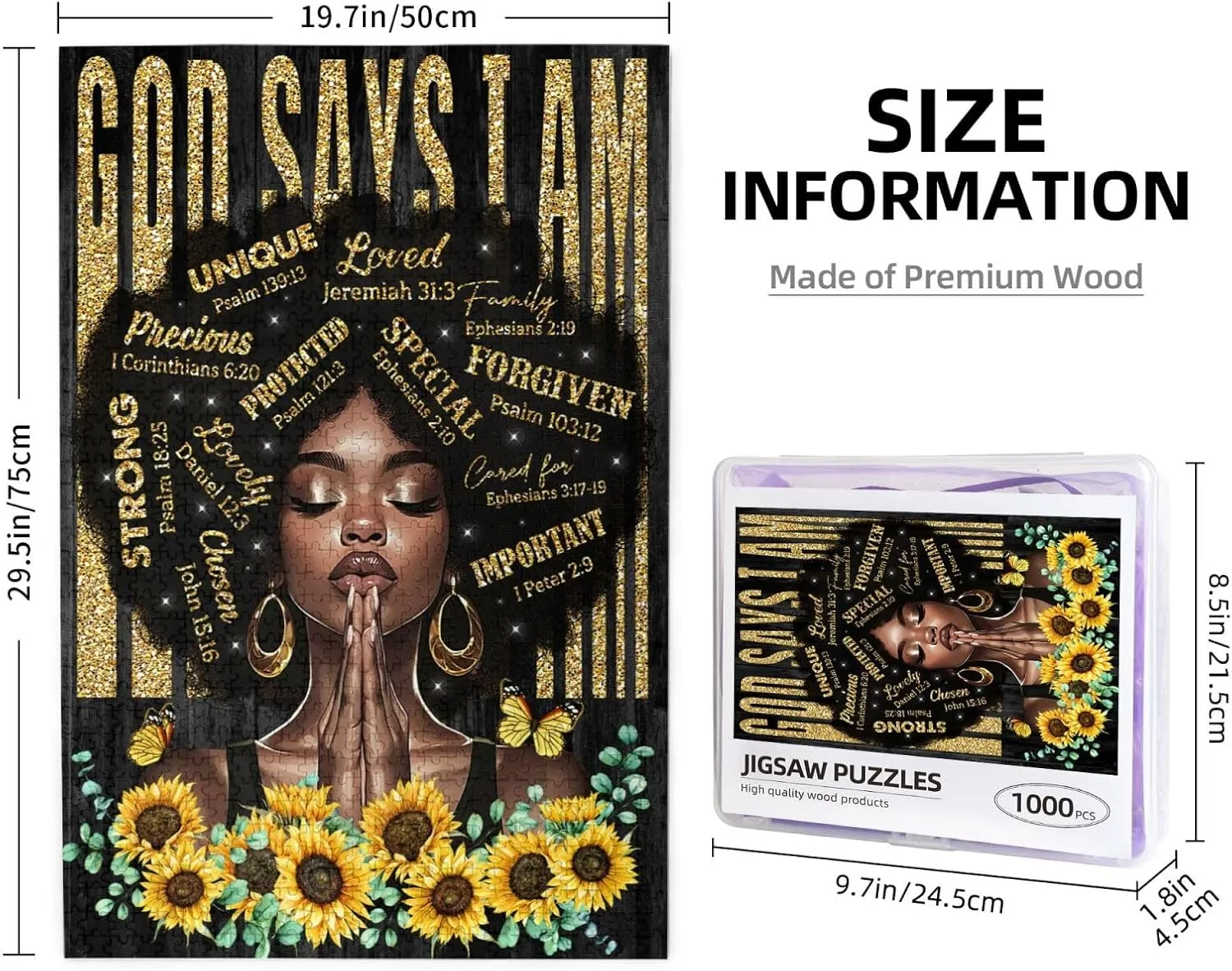 African American Inspirational Jigsaw Puzzles for Adults 1000 Pieces Black Girl Motivational Jigsaw Puzzles for Adults Fun Family Game Motivational Toy Educational Intellectual
