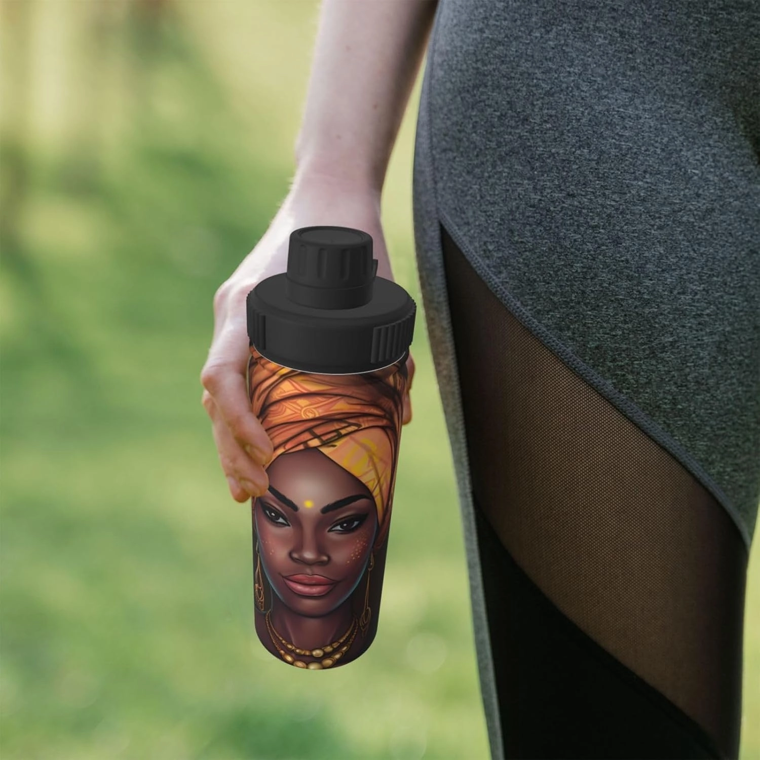 African Women 18 oz Stainless Steel Water Bottles Insulated Sports Water Bottle with Spout Lid, Double Wall Travel Water Flask for Running Hiking Fishing