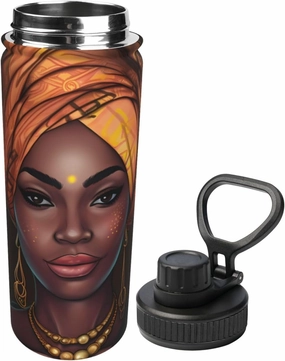 African Women 18 oz Stainless Steel Water Bottles Insulated Sports Water Bottle with Spout Lid, Double Wall Travel Water Flask for Running Hiking Fishing
