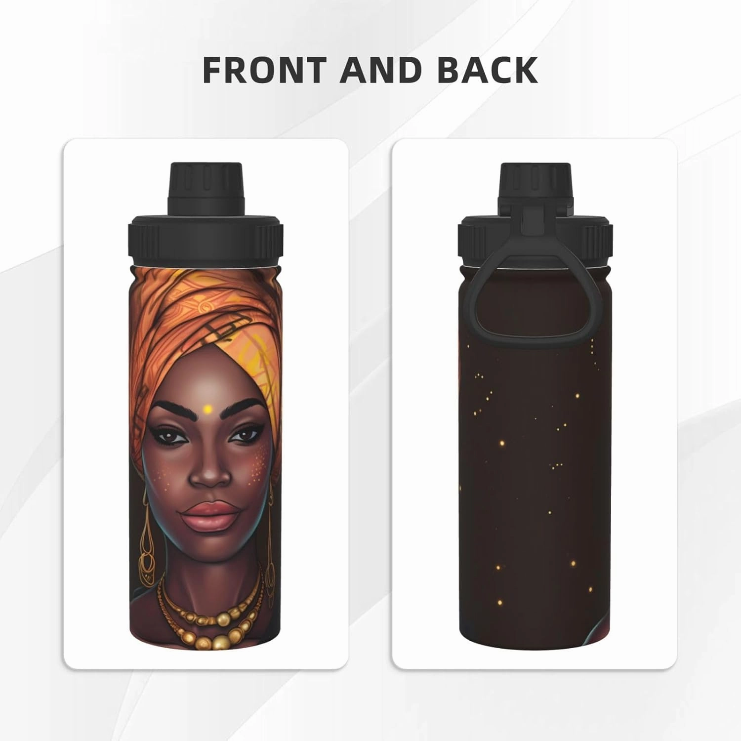 African Women 18 oz Stainless Steel Water Bottles Insulated Sports Water Bottle with Spout Lid, Double Wall Travel Water Flask for Running Hiking Fishing