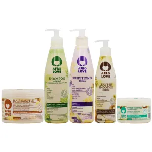 Afro Love Complete Hair Care Set, Shampoo (16oz), Conditioner (16oz), Hair Soufflé (16oz), Leave-In Smoothie Crema & Curling Puree (8oz), Sulfate-Free, Paraben-Free For Curly, Kinky & Coily Hair