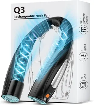 AI Neck Fan, 6 Speeds Adjustable Portable Personal Fan Rechargeable, 6000 mAh Battery Faster Cooling Wearable Fan, Ultra Quiet for Home, Office, Travel, Outdoor