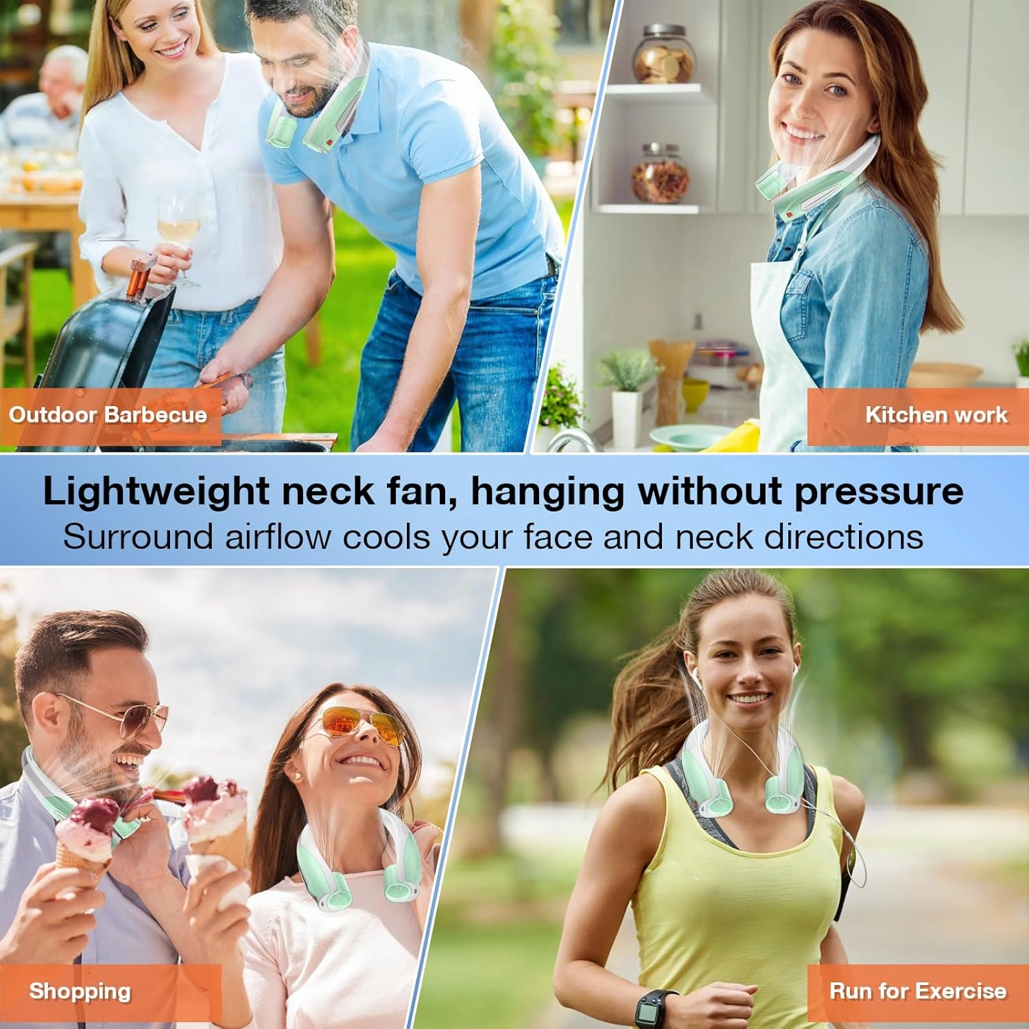 AI Neck Fan, 6 Speeds Adjustable Portable Personal Fan Rechargeable, 6000 mAh Battery Faster Cooling Wearable, Ultra Quiet for Home, Office, Travel, Outdoor