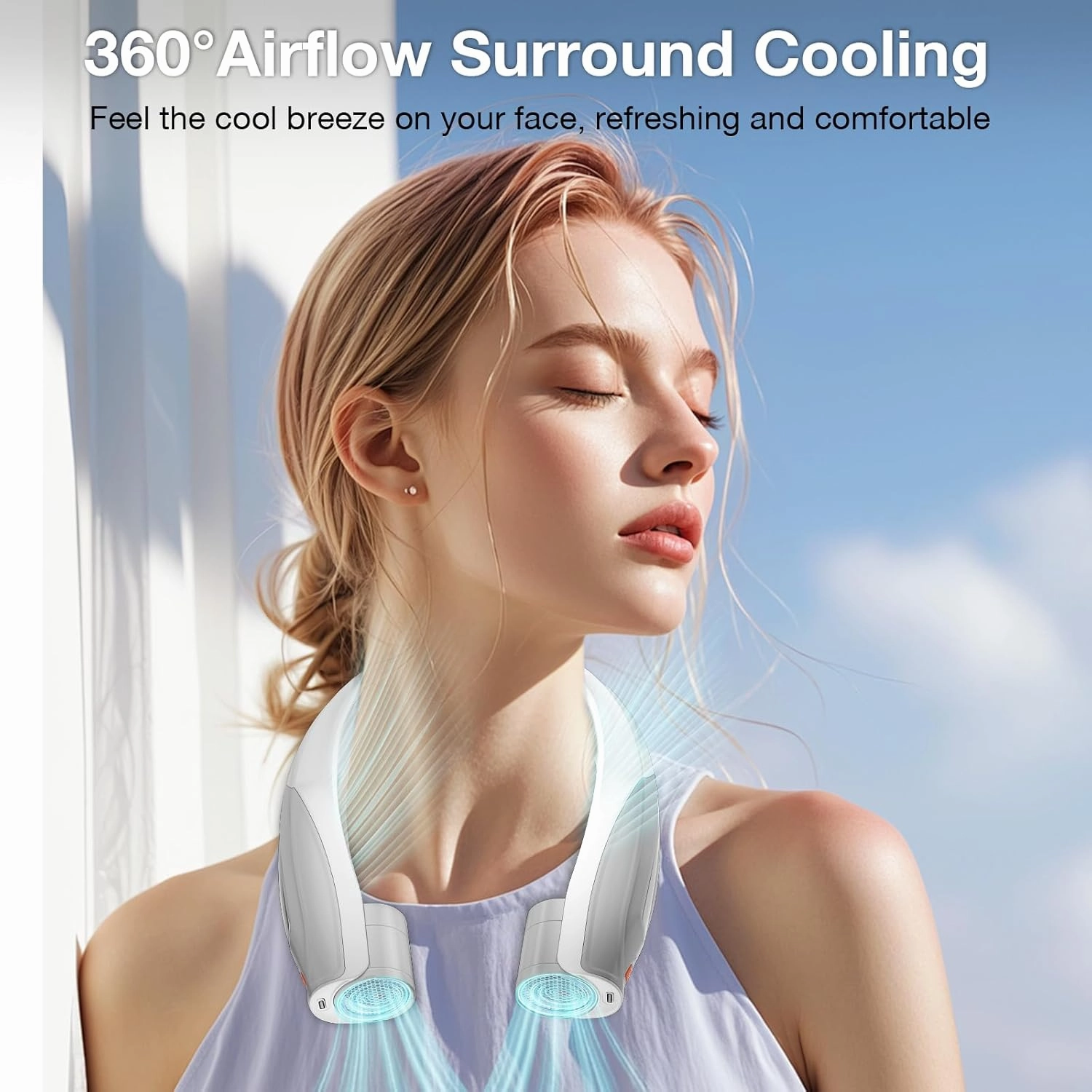 AI Neck Fan, 6 Speeds Adjustable Portable Personal Fan Rechargeable, 6000 mAh Battery Faster Cooling Wearable, Ultra Quiet for Home, Office, Travel, Outdoor