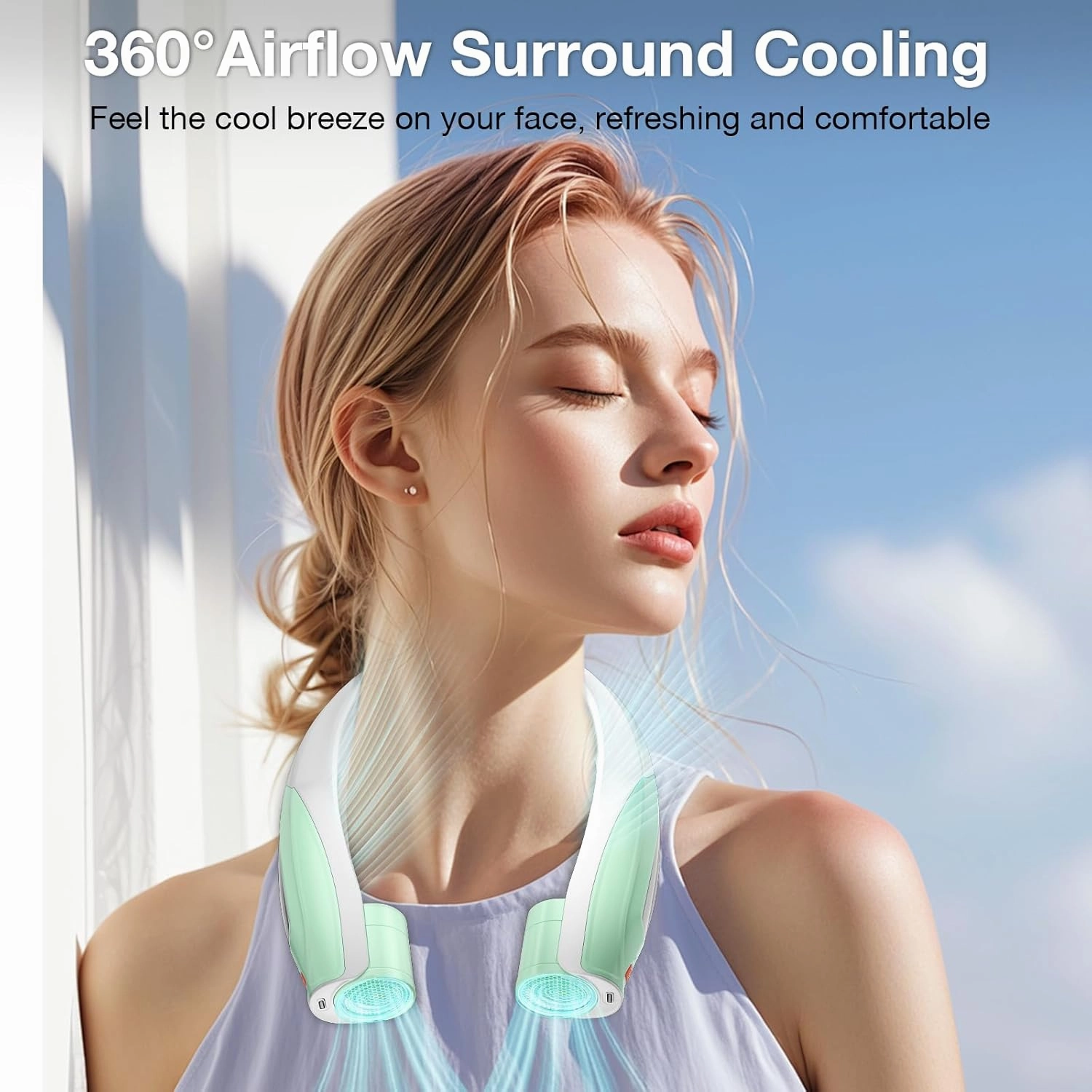 AI Neck Fan, 6 Speeds Adjustable Portable Personal Fan Rechargeable, 6000 mAh Battery Faster Cooling Wearable, Ultra Quiet for Home, Office, Travel, Outdoor
