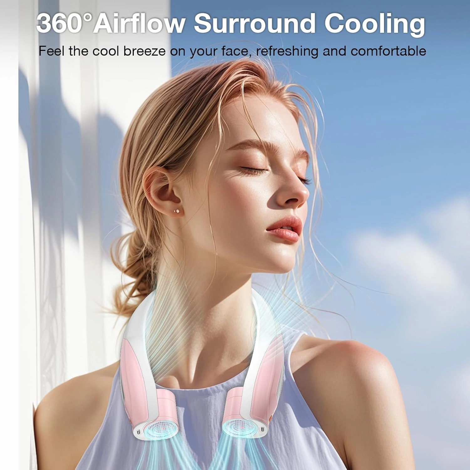 AI Neck Fan, 6 Speeds Adjustable Portable Personal Fan Rechargeable, 6000 mAh Battery Faster Cooling Wearable, Ultra Quiet for Home, Office, Travel, Outdoor