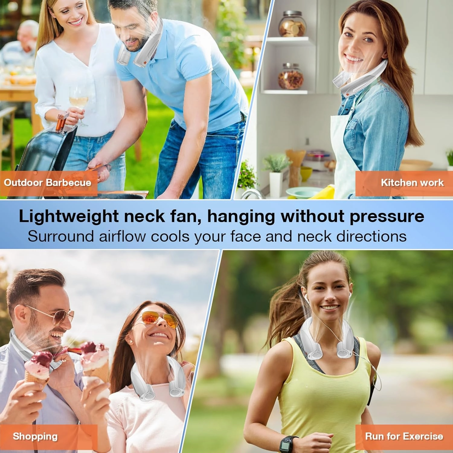 AI Neck Fan, 6 Speeds Adjustable Portable Personal Fan Rechargeable, 6000 mAh Battery Faster Cooling Wearable, Ultra Quiet for Home, Office, Travel, Outdoor