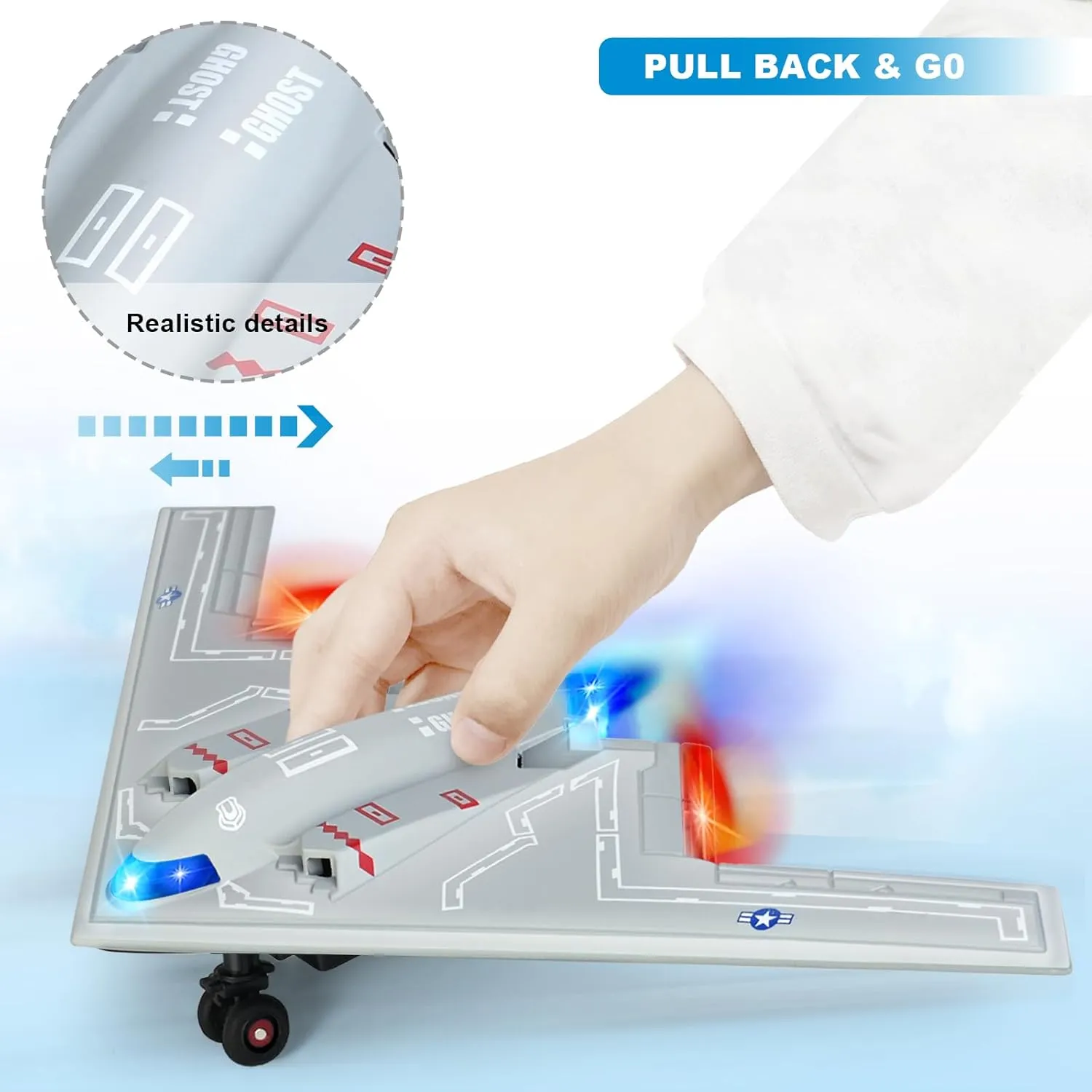 Airplane Toy Fighter Jet for Kids, Diecast Army Plane Model, Pull Back Military Jet with Light’s and Sounds (B2)