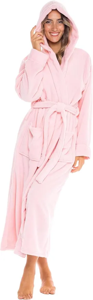 Alexander Del Rossa Women's Plush Robe, Striped, Flannel Plaid Long Fleece Bathrobe with Hood, Plus Size
