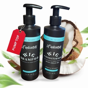 All Natural Wig Shampoo & Conditioner Set for Human Hair and Synthetic Wigs. Clean | Detangle | Soften. Keep Your Wig Fresh - Coconut Scent (Pump Top)