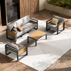 Aluminum Outdoor Patio Furniture Set, 4-Piece Metal Modern Outside Sectional Conversation Lawn Furniture with Coffee Table & Washable Thick Cushions,Seating Sofa for Garden/Backyard/Porch Grey
