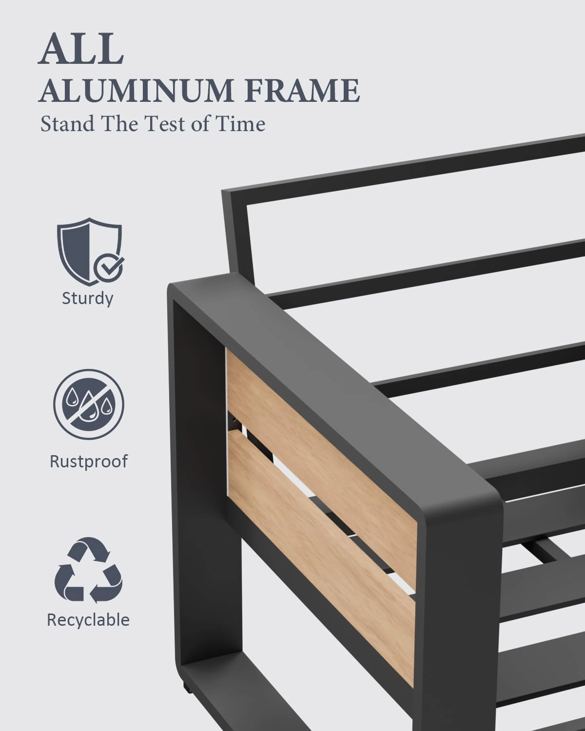 Aluminum Outdoor Patio Furniture Set, 4-Piece Metal Modern Outside Sectional Conversation Lawn Furniture with Coffee Table & Washable Thick Cushions,Seating Sofa for Garden/Backyard/Porch Grey