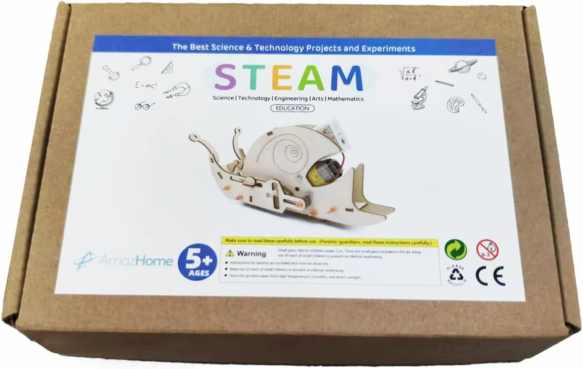Amazing Fun STEM Learning Engineering DIY Build a Robot Snail Toy with Motor, 3D Wooden Puzzles for Adults, Boys Woodworking kit, Model Crafts for Kids. Great Birthday, Gifts Hobby.