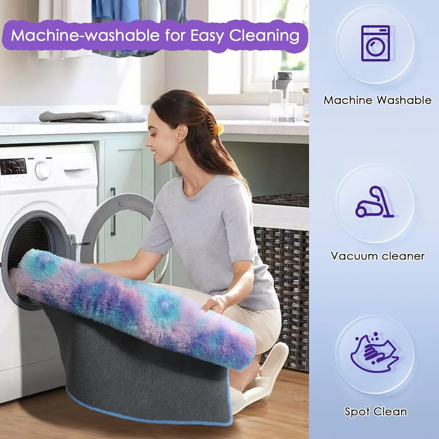 Amdrebio Purple Rainbow Rugs for Bedroom Girls Room Decor, Soft Fluffy Cute Area Rug 4x6 for Kids Room Playroom Nursery Dorm, Mermaid Stitch Frozen Fuzzy Carpet, Plush Kawaii Furry Baby Toddler Rug
