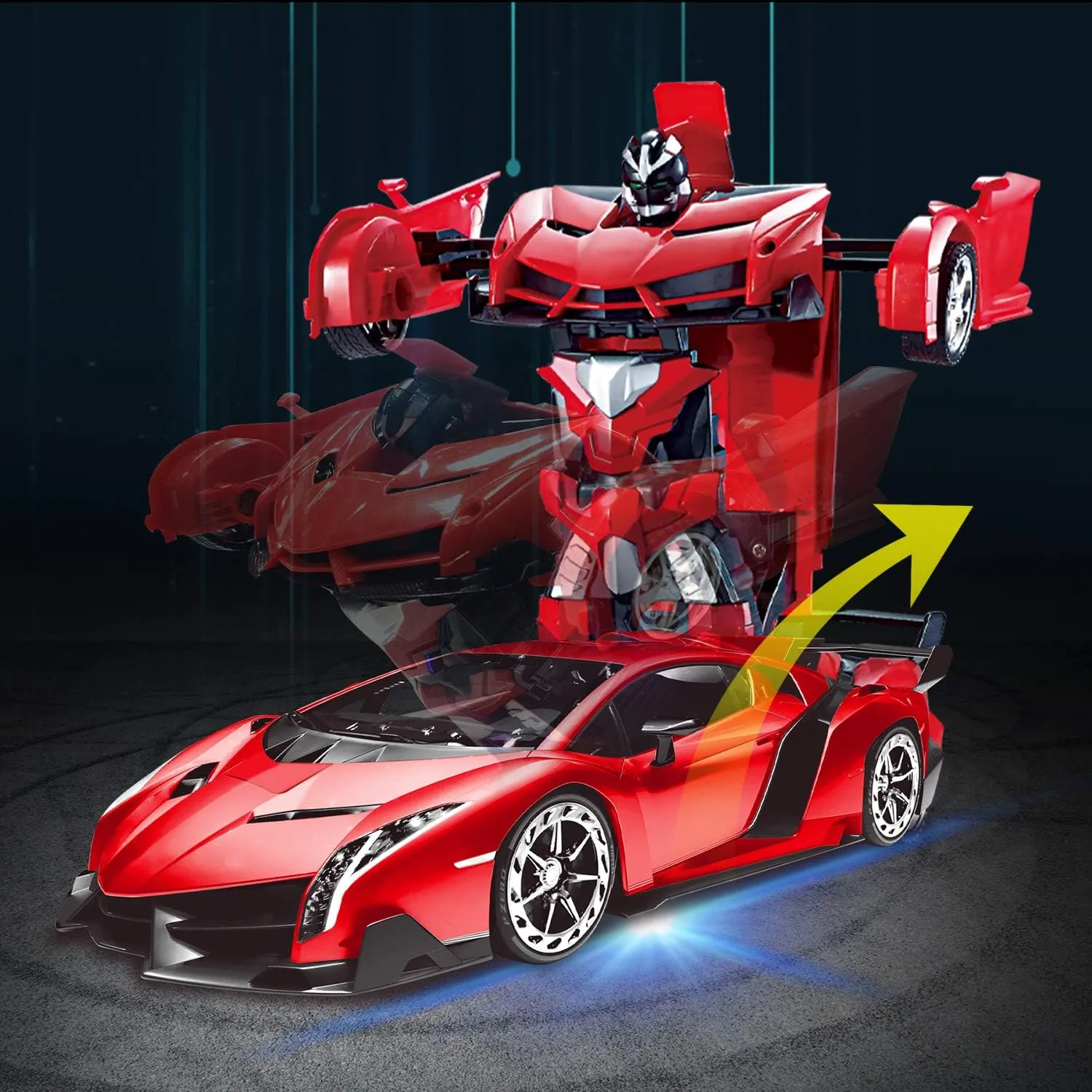 AMENON Remote Control Car - Transform Robot Toys for Boys Teens, Rechargeable RC Car with Lights, 2.4Ghz RC Car 1:18 Rechargeable 360° Rotating Race Transform Car Birthday Gifts Party Favors for Kids