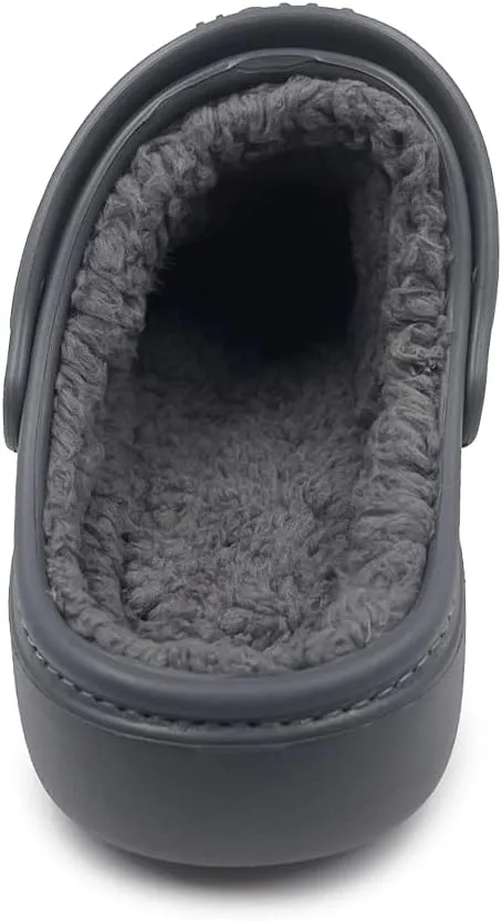 Amoji Unisex Winter Fleece Clog Fur Lined Garden Shoes House Slippers D8818