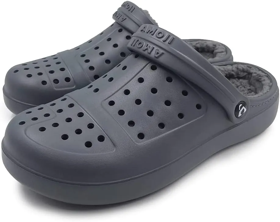 Amoji Unisex Winter Fleece Clog Fur Lined Garden Shoes House Slippers D8818