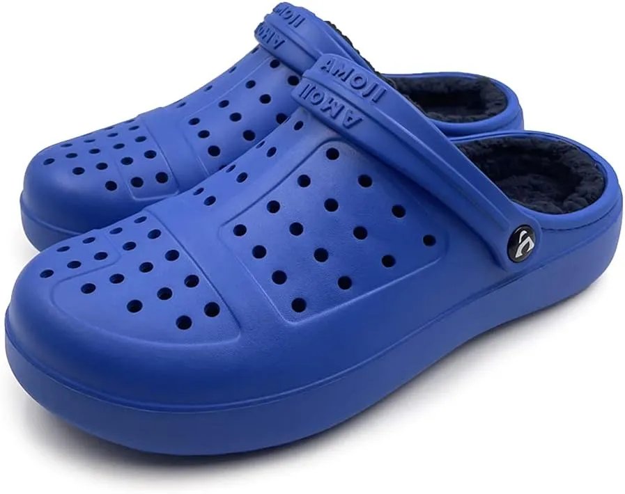 Amoji Unisex Winter Fleece Clog Fur Lined Garden Shoes House Slippers D8818