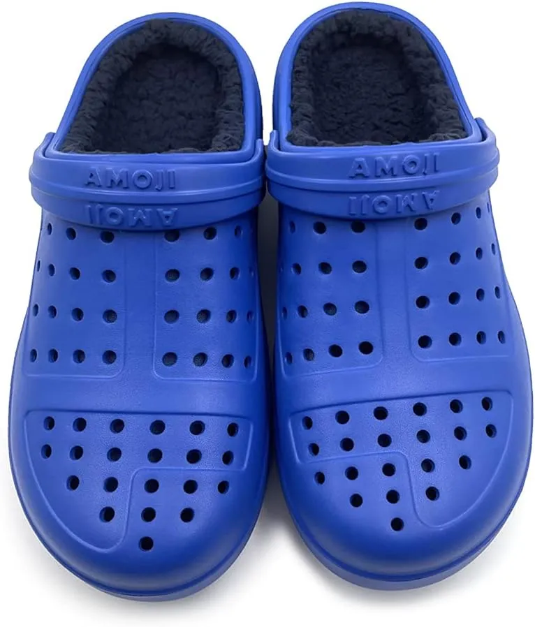 Amoji Unisex Winter Fleece Clog Fur Lined Garden Shoes House Slippers D8818