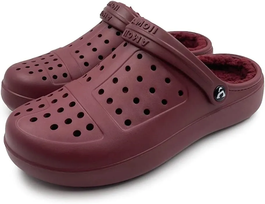 Amoji Unisex Winter Fleece Clog Fur Lined Garden Shoes House Slippers D8818