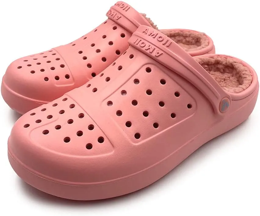 Amoji Unisex Winter Fleece Clog Fur Lined Garden Shoes House Slippers D8818