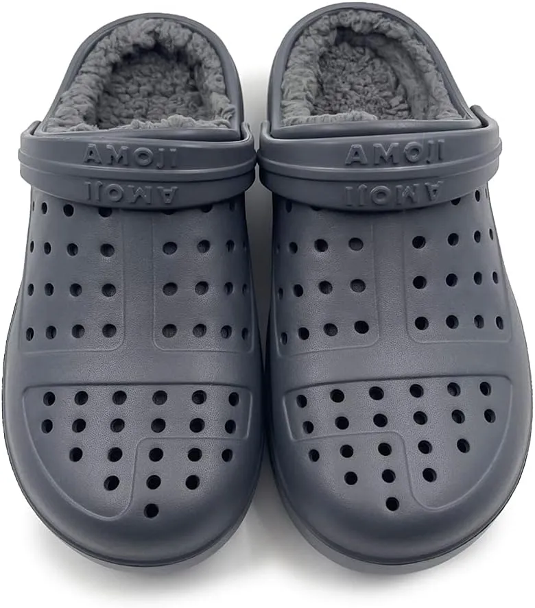 Amoji Unisex Winter Fleece Clog Fur Lined Garden Shoes House Slippers D8818