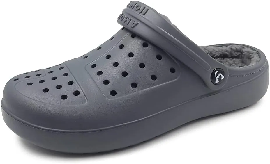 Amoji Unisex Winter Fleece Clog Fur Lined Garden Shoes House Slippers D8818