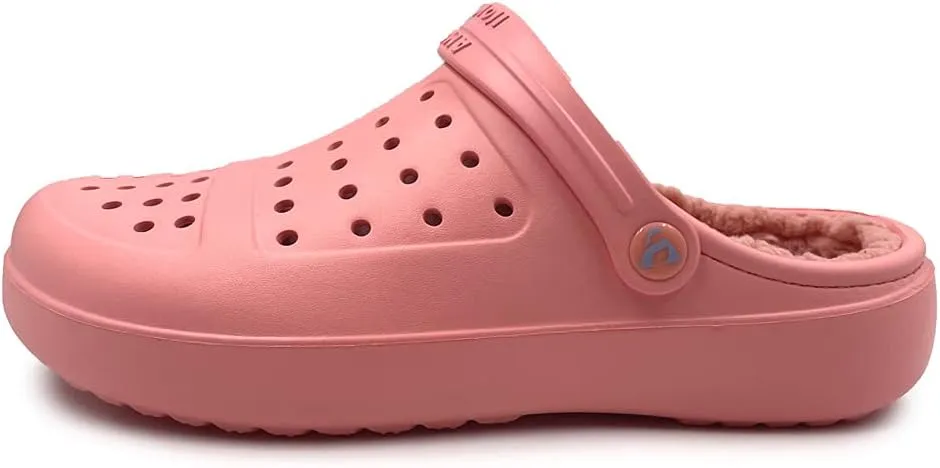 Amoji Unisex Winter Fleece Clog Fur Lined Garden Shoes House Slippers D8818