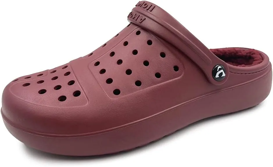 Amoji Unisex Winter Fleece Clog Fur Lined Garden Shoes House Slippers D8818