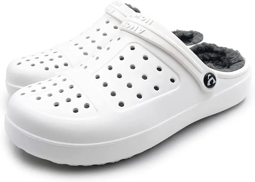 Amoji Unisex Winter Fleece Clog Fur Lined Garden Shoes House Slippers D8818