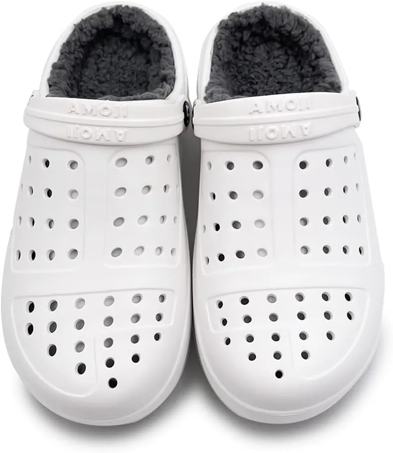 Amoji Unisex Winter Fleece Clog Fur Lined Garden Shoes House Slippers D8818