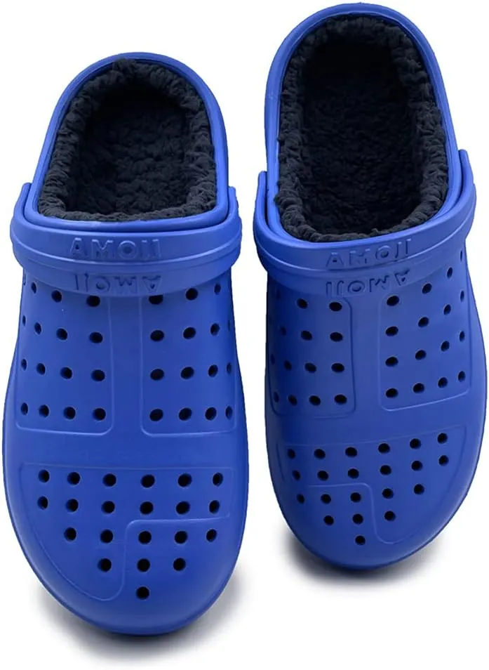 Amoji Unisex Winter Fleece Clog Fur Lined Garden Shoes House Slippers D8818