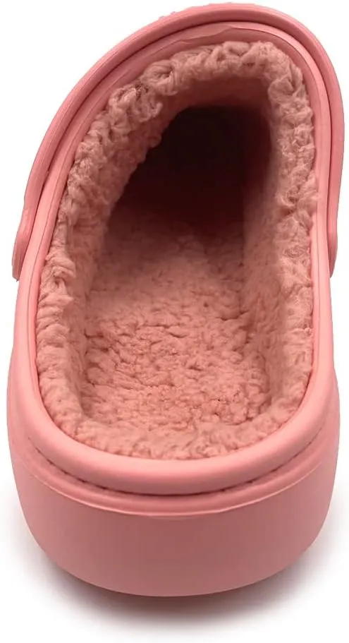 Amoji Unisex Winter Fleece Clog Fur Lined Garden Shoes House Slippers D8818