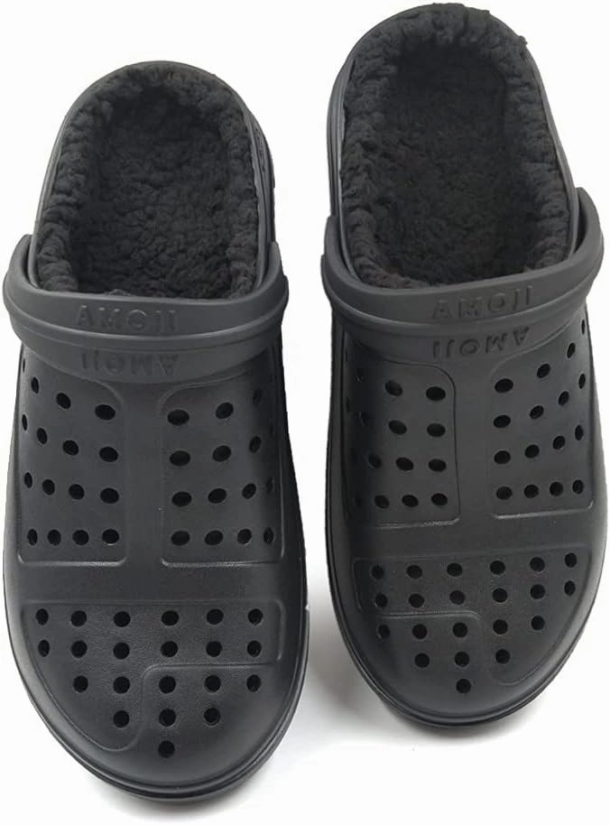 Amoji Unisex Winter Fleece Clog Fur Lined Garden Shoes House Slippers D8818