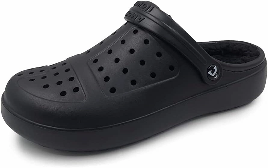 Amoji Unisex Winter Fleece Clog Fur Lined Garden Shoes House Slippers D8818
